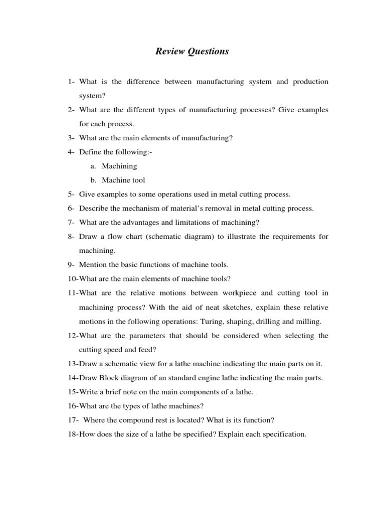 Manufacturing and Machining Review Questions | PDF