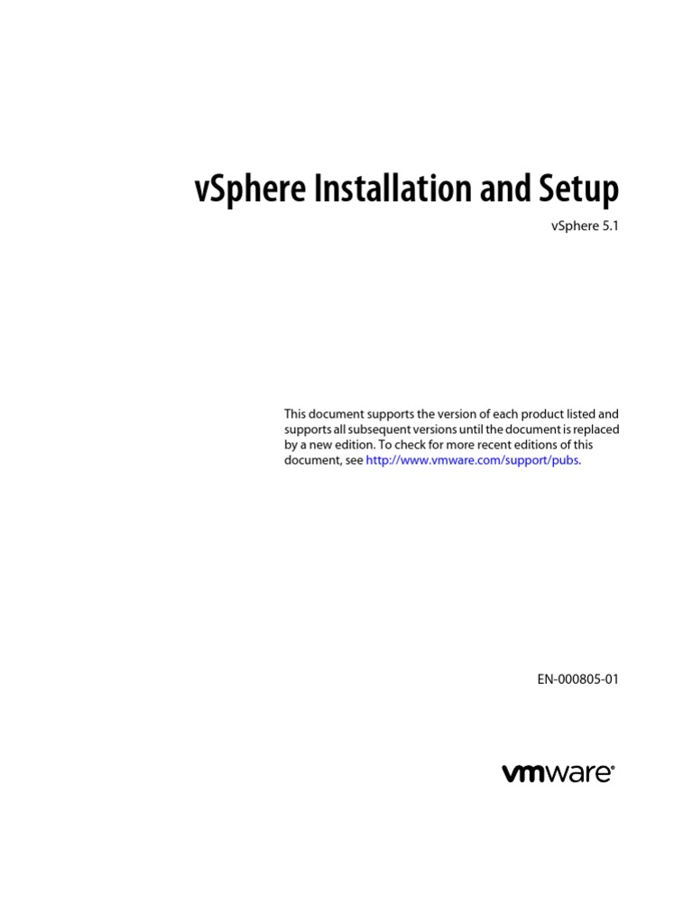 Vsphere Esxi Vcenter Server 51 Installation Setup Guide | PDF ...