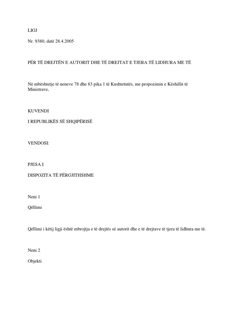 LIGJ Per Te Drejten e Autorit | PDF