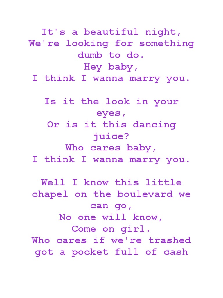 Bruno Mars Marry You übersetzung Deutsch