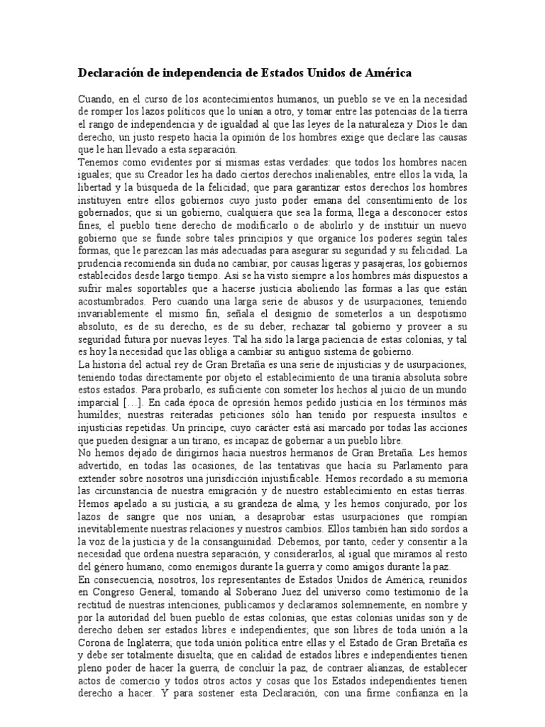 Declaración de Independencia 1776 | PDF | Declaración de independencia ...