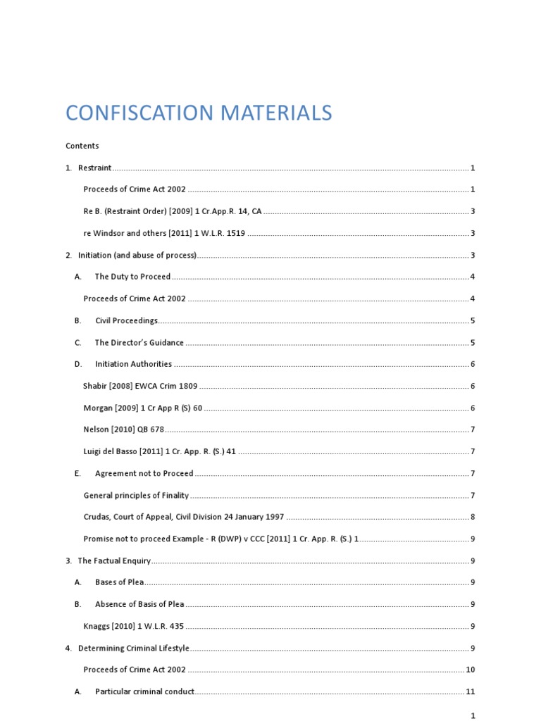 Confiscation Under The Proceeds of Crime Act 2002 PDF Crime