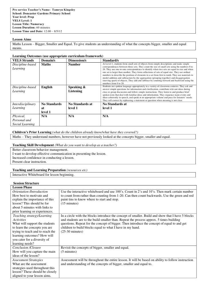 maths lesson plan | Educational Assessment | Learning