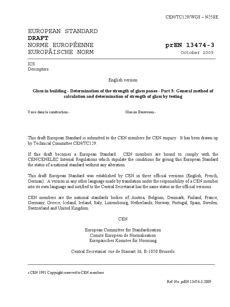 Draft: European Standard Norme Européenne Pren 13474-3 Europäische Norm ...