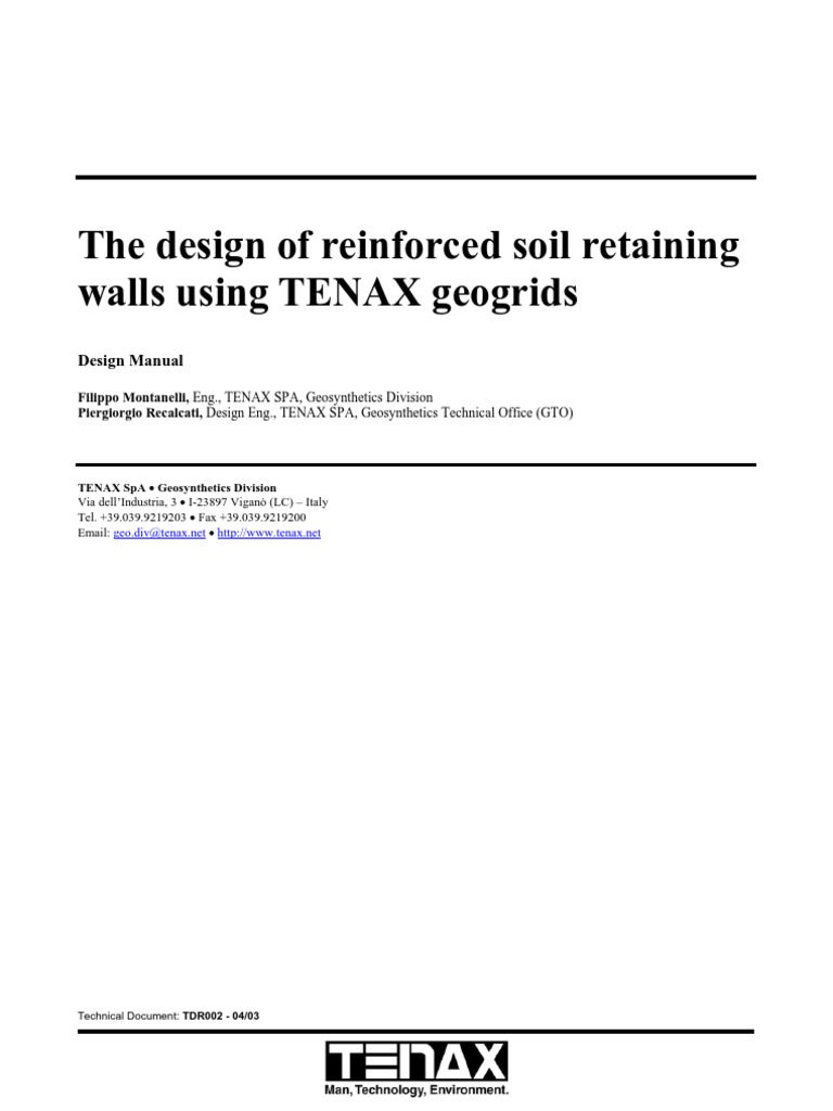 TENAX Geogrid Retaining Wall Design Guide | PDF | Strength Of Materials ...