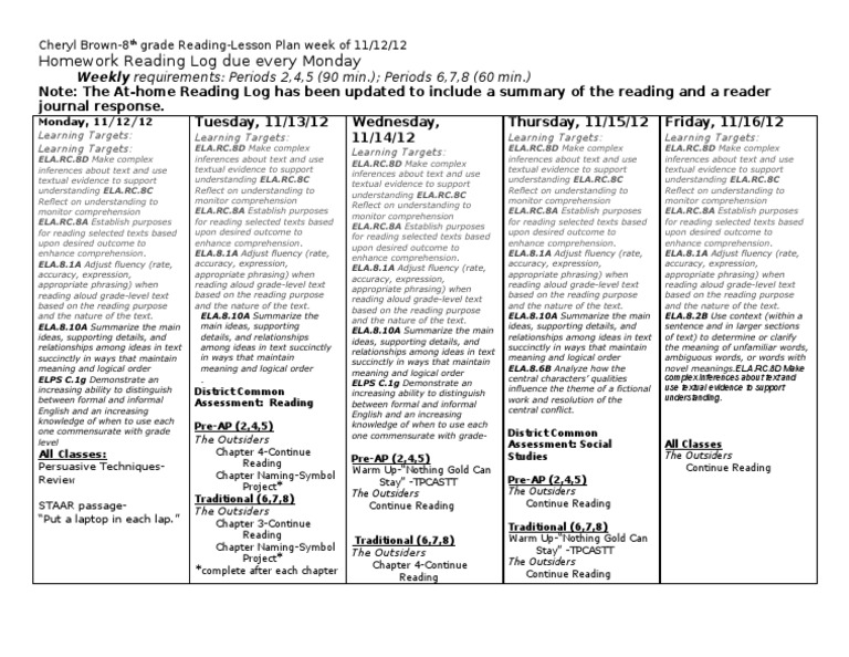 Lesson Plan Week of 11-12-12 | PDF | Reading Comprehension | Reading ...