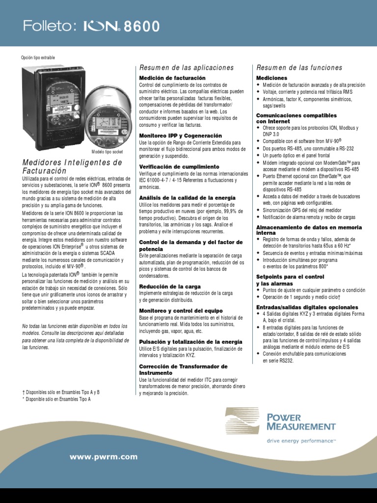ION8600 Folleto Largo Espanol | Energía eléctrica | Sistema de