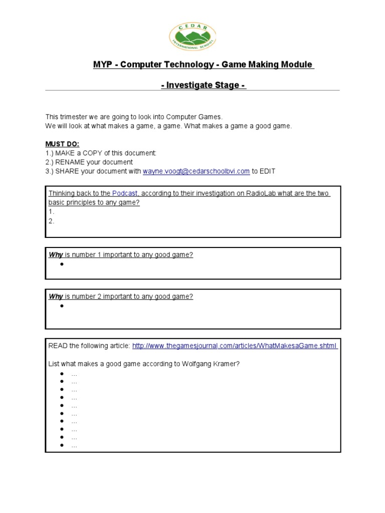 Game Design Exploration for Students | PDF