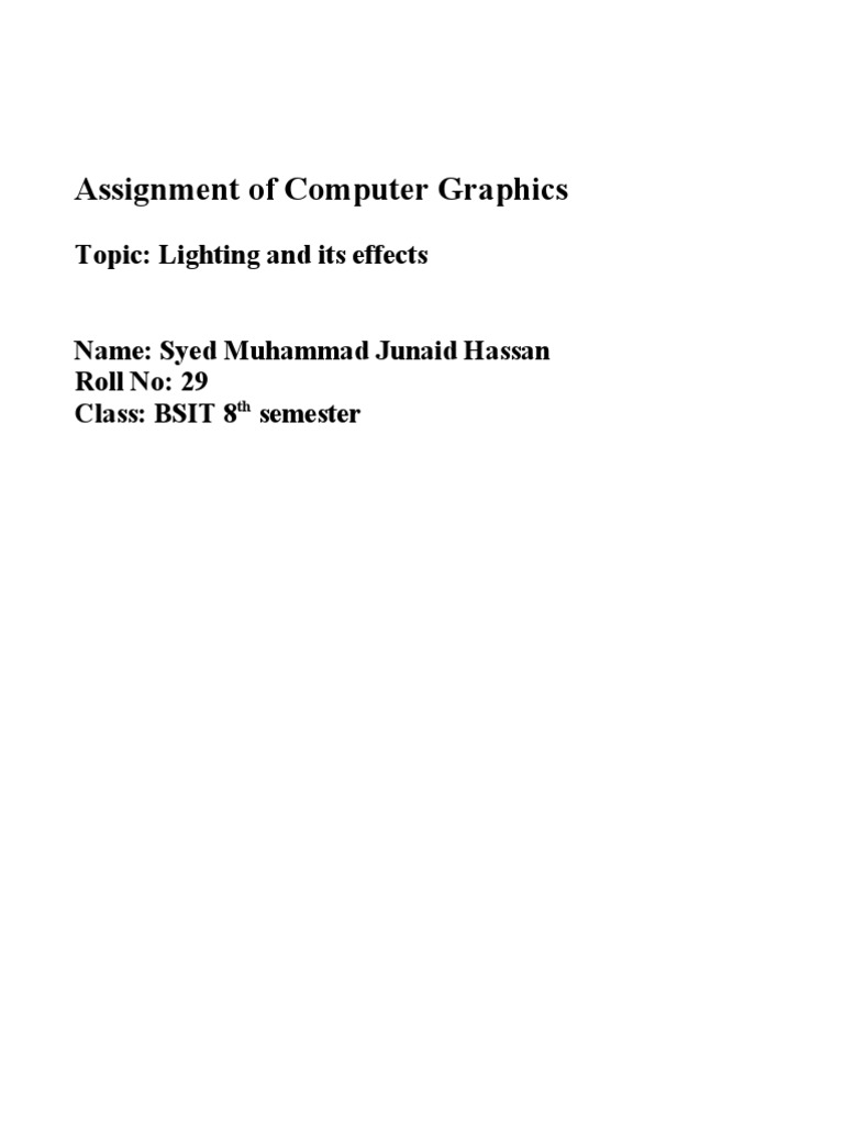 Assignment of Computer Graphics: Topic: Lighting and Its Effects | PDF ...