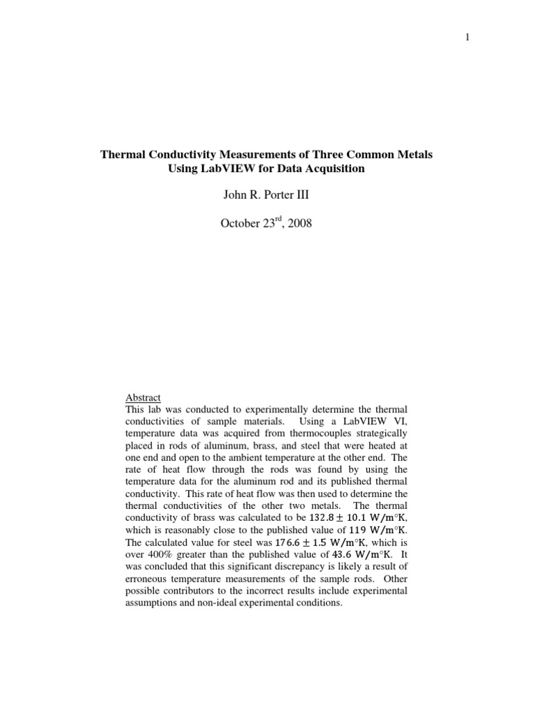 Thermal Conductivity Report Thermal Conductivity Thermocouple