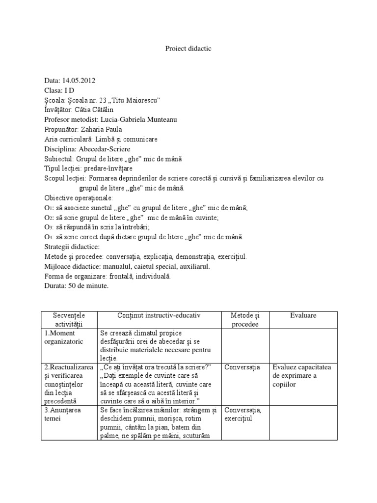 Proiect Didactic Abecedar | PDF