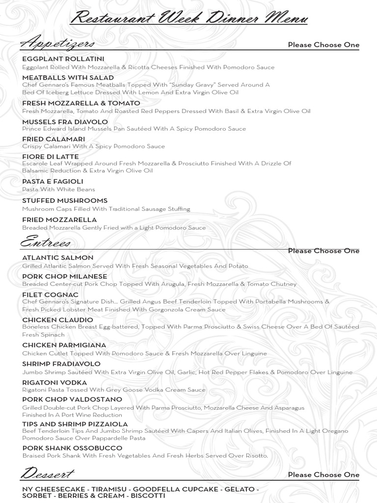 Goodfellas RestaurantWeek - DinnerMenuOct2012 | PDF | Sauce | Pasta