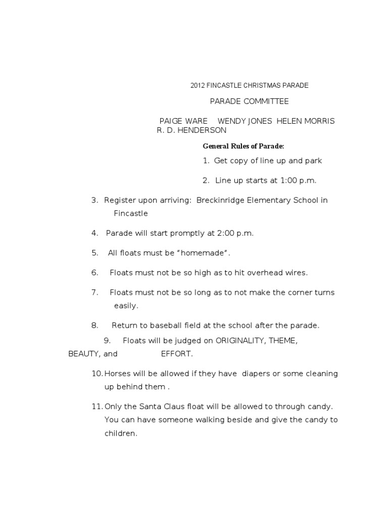 2012 Fincastle Christmas Parade Entry Form | PDF | Parade | Walking
