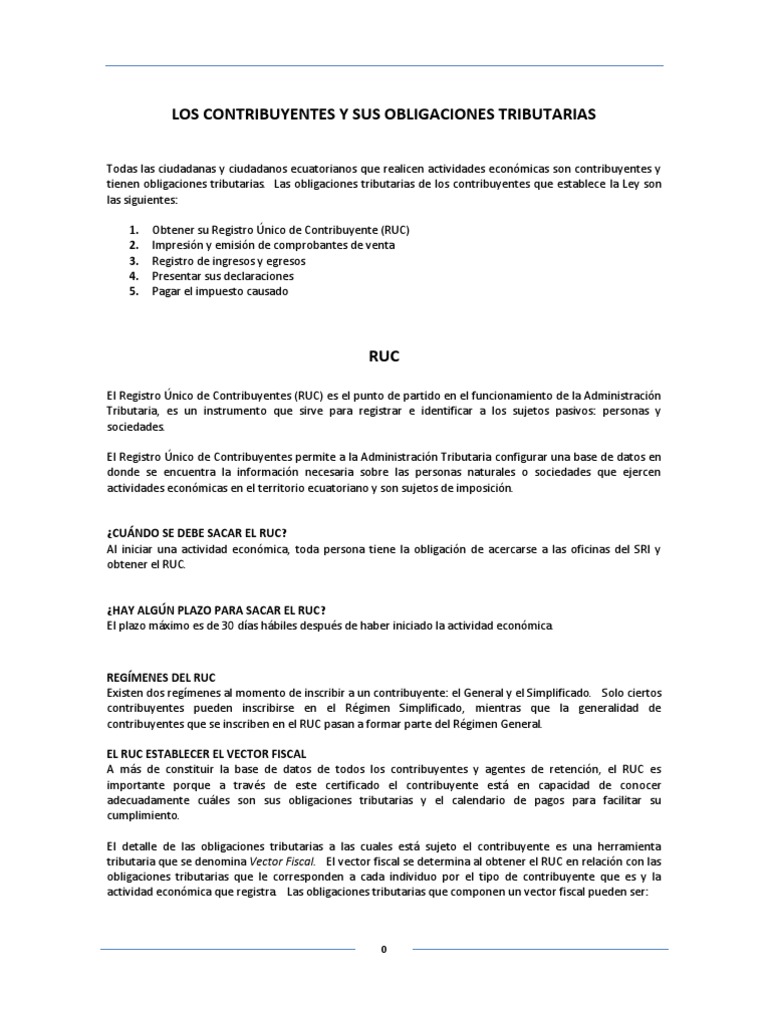 Los Contribuyentes y Sus Obligaciones Tributarias