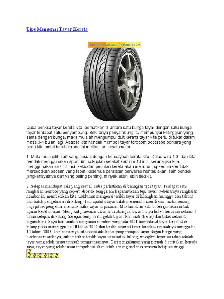 Tips Memilih dan Merawat Tayar Kereta | PDF