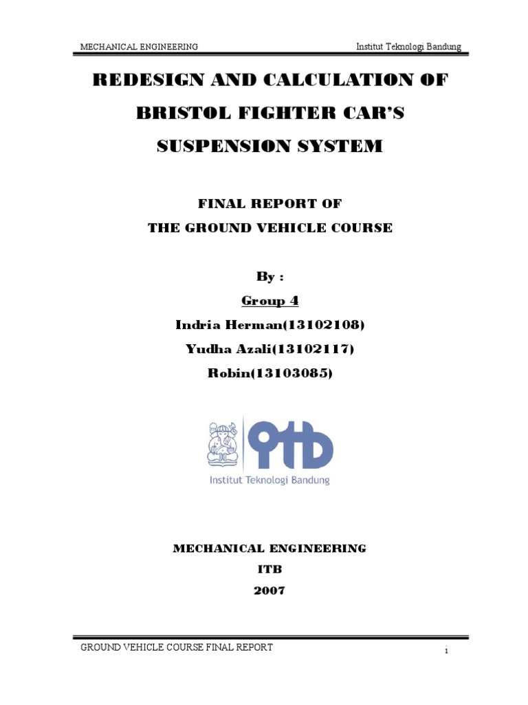 Report Example Car Suspension Design PDF Suspension (Vehicle