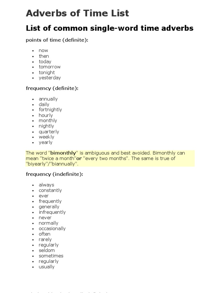Adverbs of Time Explained | PDF