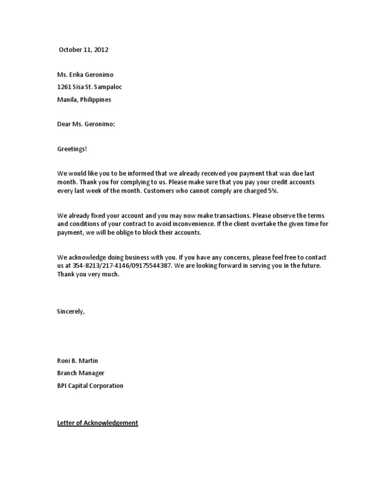 Acknowledgement Letter | PDF