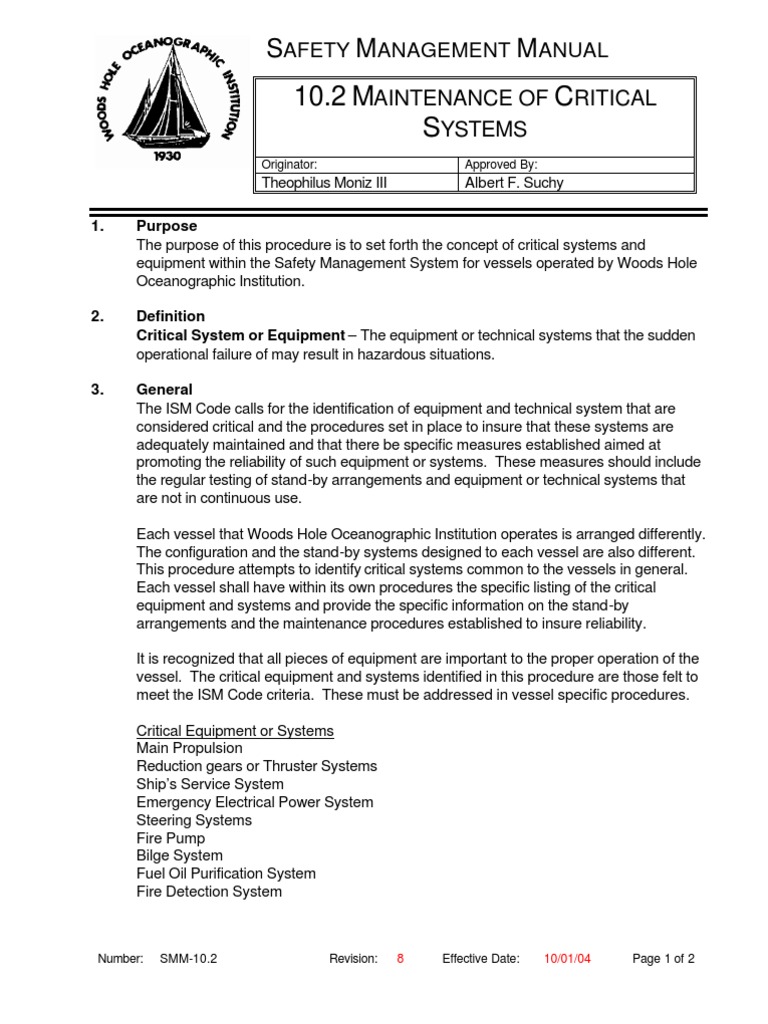 Critical Equipments (Critical Equipments) Reliability Engineering Ships