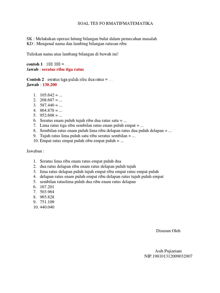 Soal Matematika Kelas 3 SD | PDF | Metode & Bahan Ajar | Teknologi ...