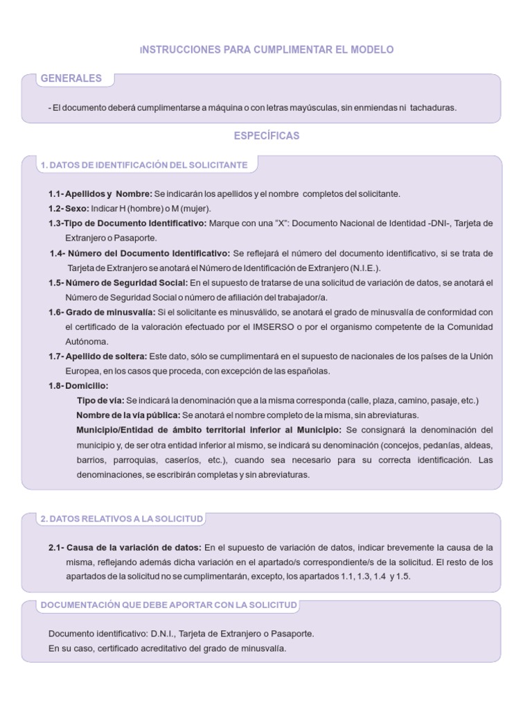 Instrucciones Modelo TA1 Seguridad Social | PDF | Gobierno