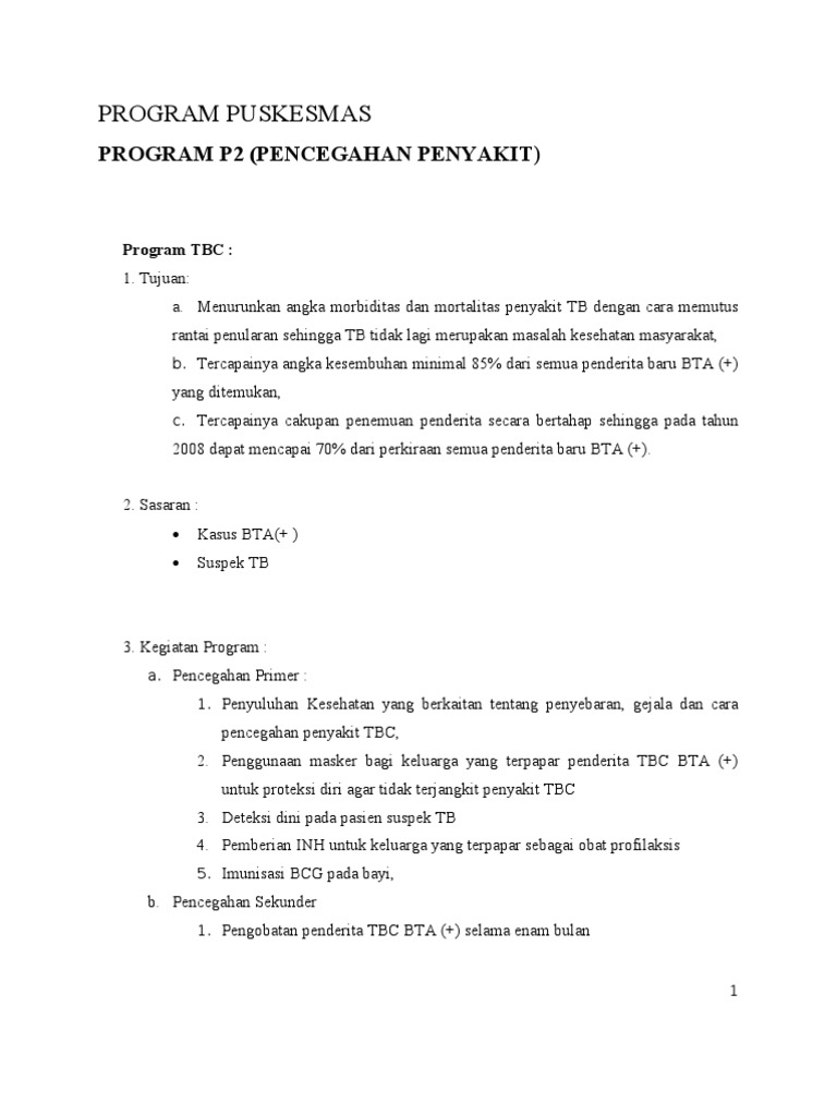 Program P2: Pencegahan Penyakit TBC | PDF