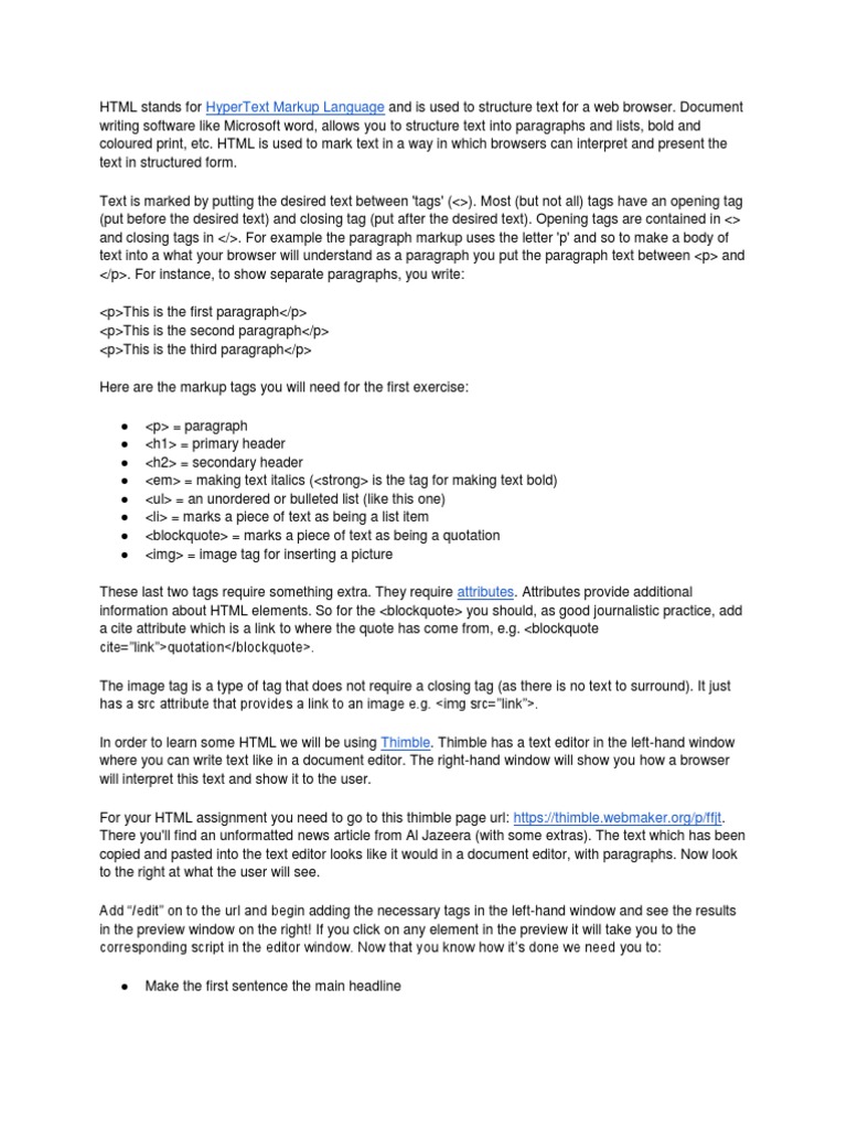 Introduction To HTML With Thimble | PDF | Html Element | Html