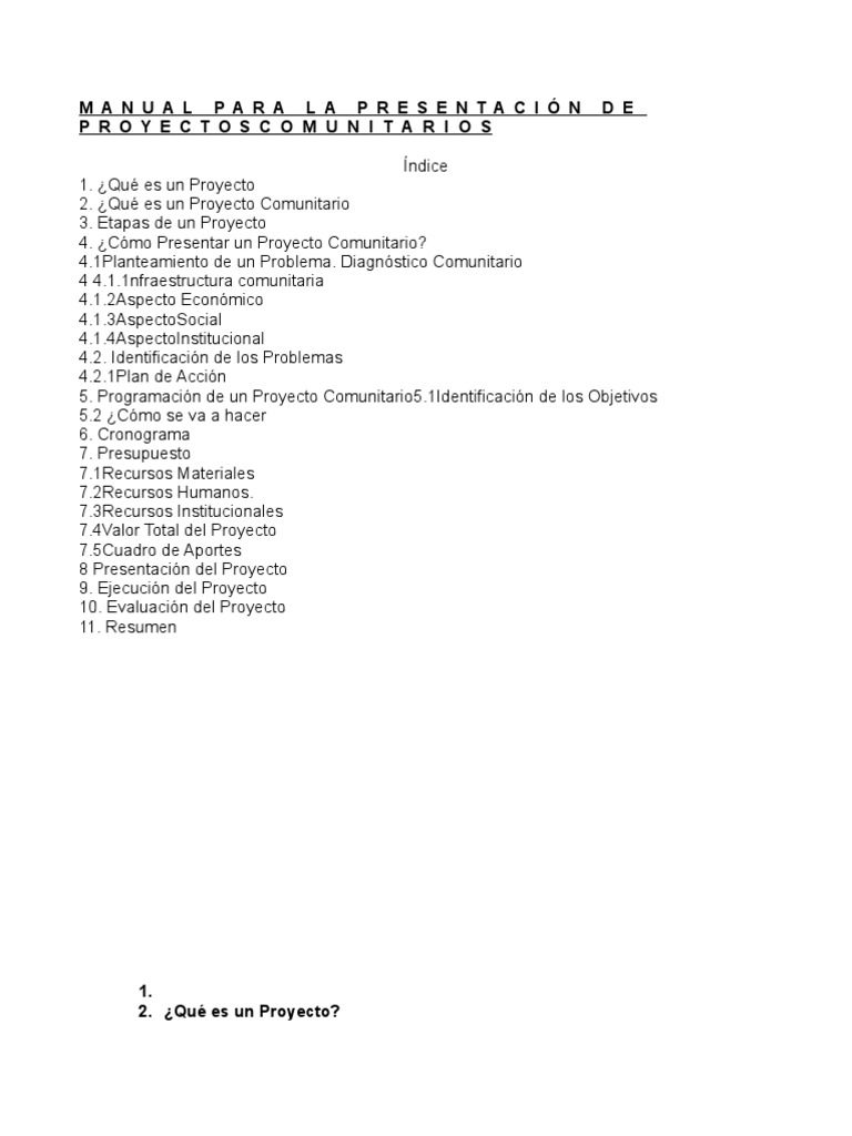 Manual de Presentación de Proyectos Comunitarios | PDF | Presupuesto ...