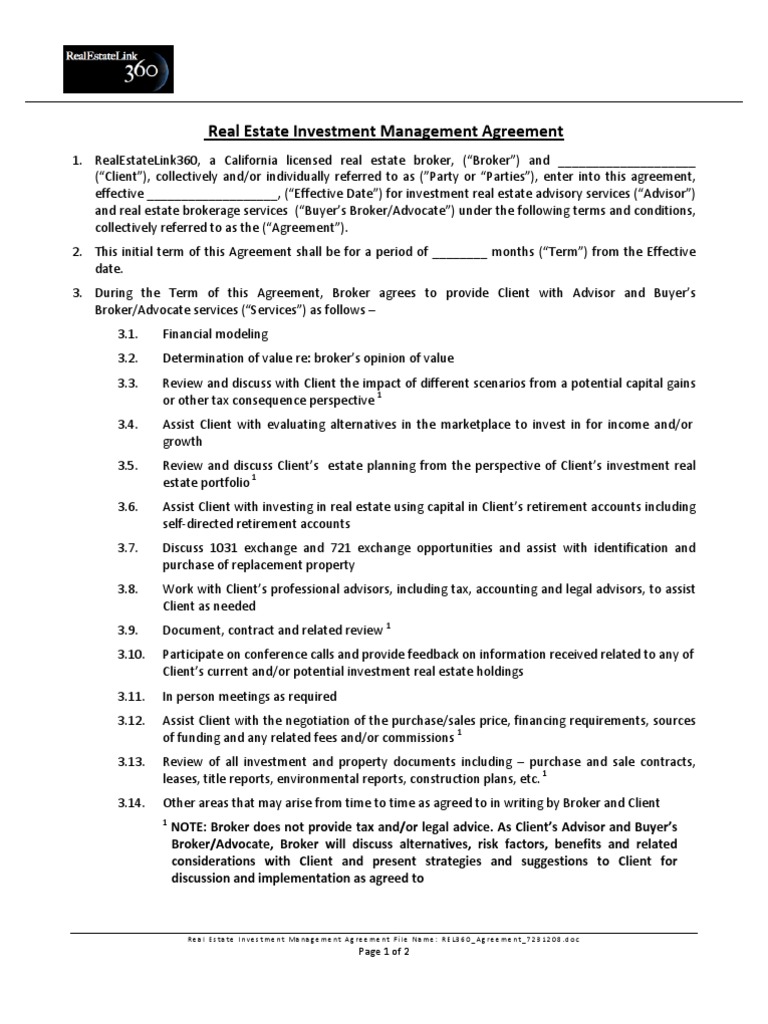 REL360 Agreement 7231208 | PDF | Real Estate Broker | Investing
