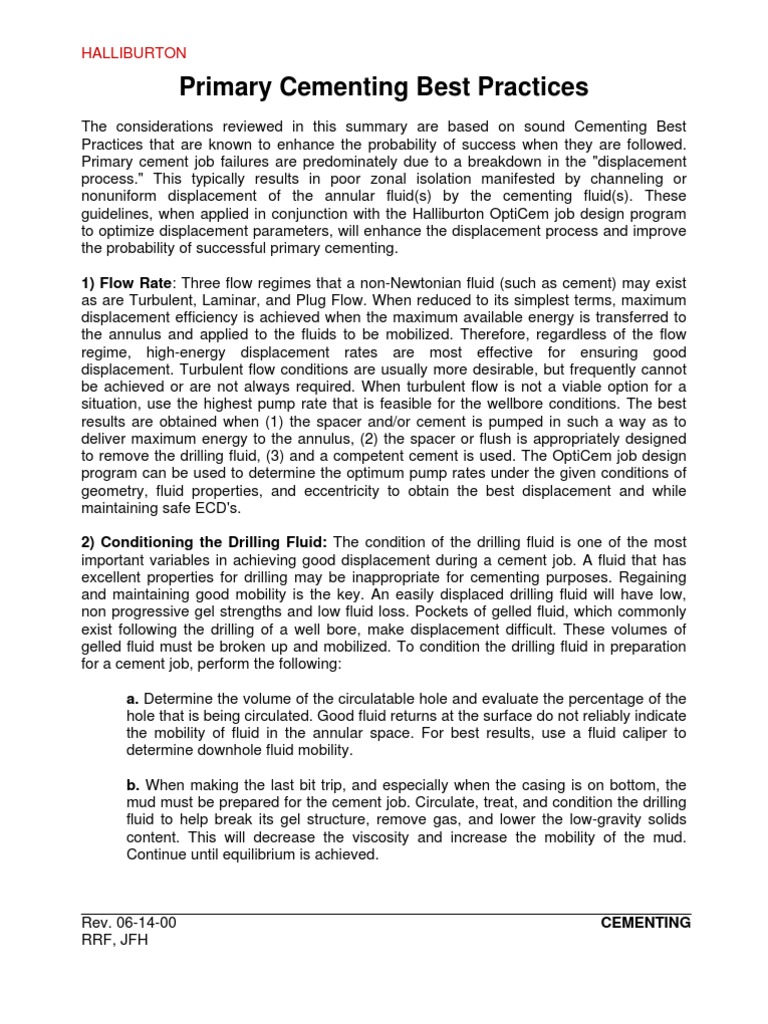 Best Practices for Primary Cementing | PDF | Casing (Borehole) | Oil Well