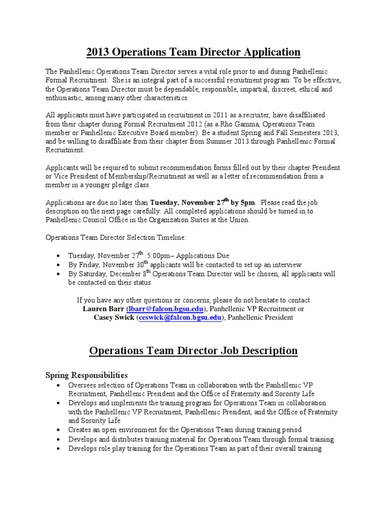 2013 Operations Team Director Application | PDF | Fraternities And ...