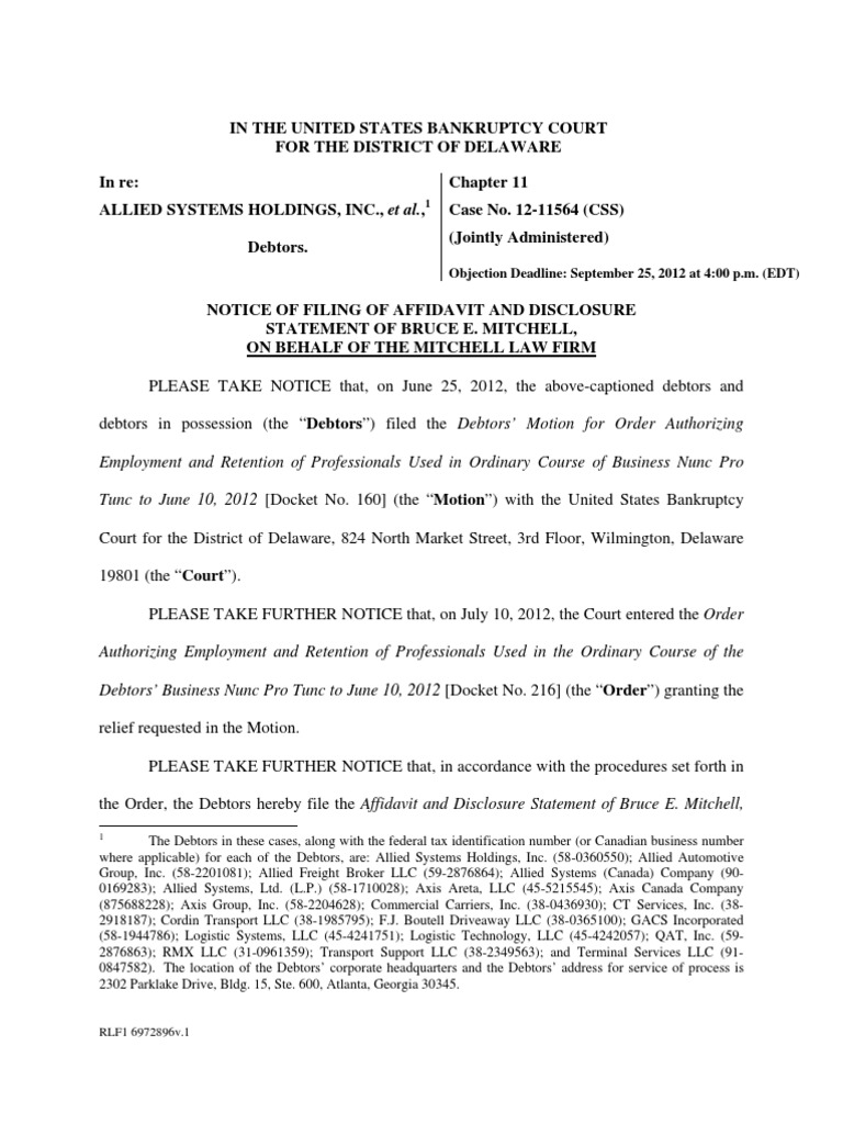 Objection Deadline September 25, 2012 at 400 P.M. (EDT) RLF1