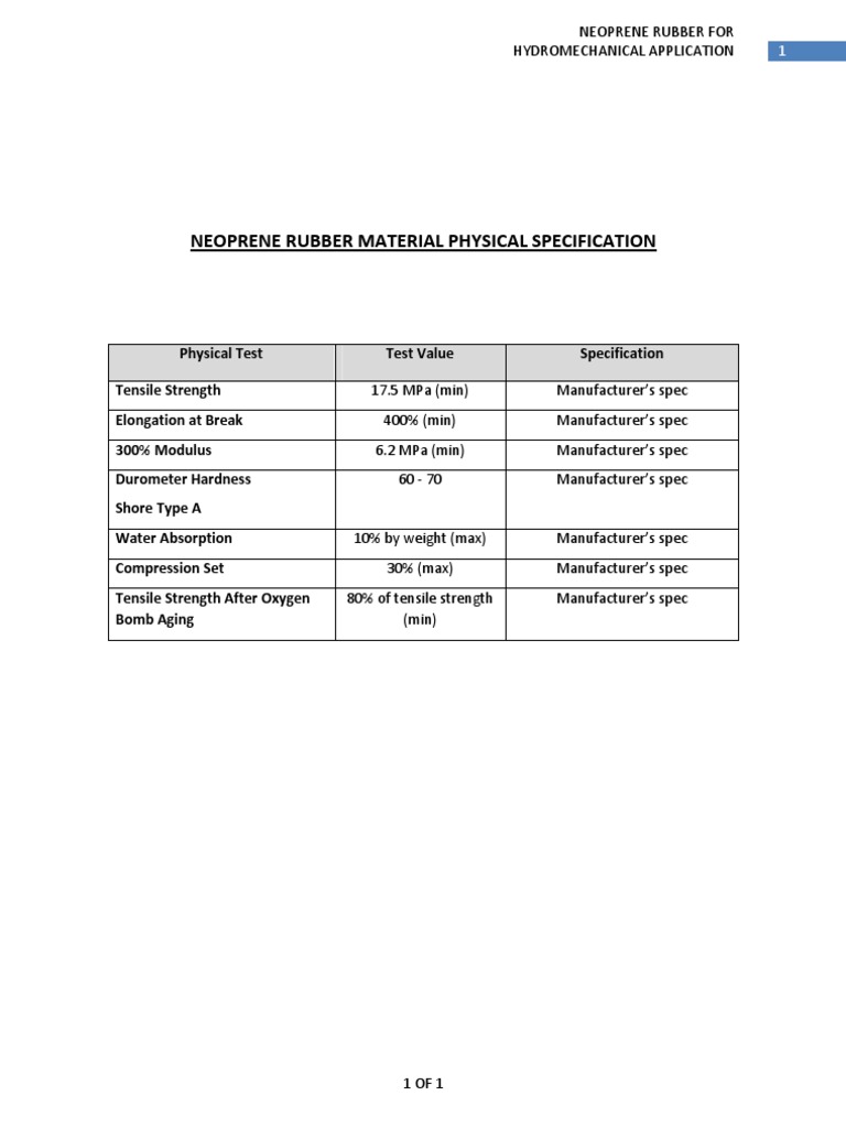Neoprene Rubber Specifications for Hydromechanics | PDF