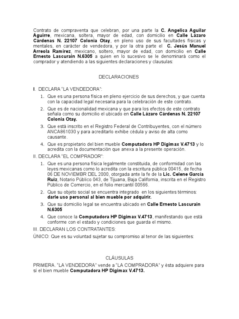 Contrato De Compra Venta De Bien Mueble Con Pago En Armadas Porn Sex