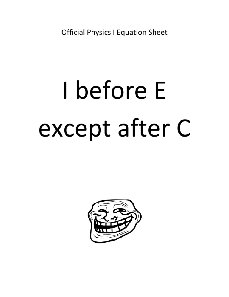 Official Physics I Equation Sheet | PDF