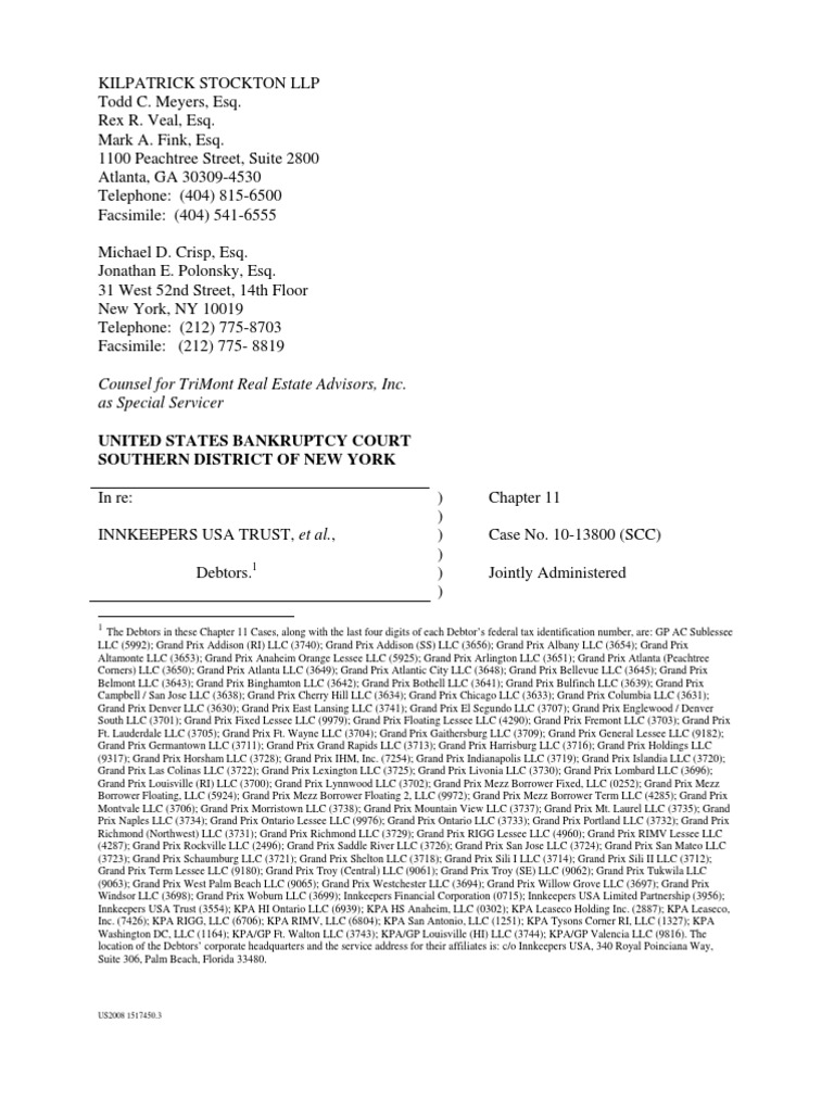 Counsel For Trimont Real Estate Advisors, Inc. As Special Servicer