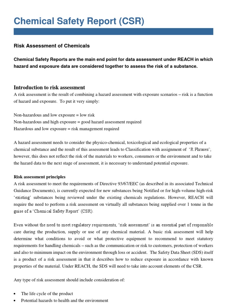 Chemical Safety Report Risk Assessment Prevention