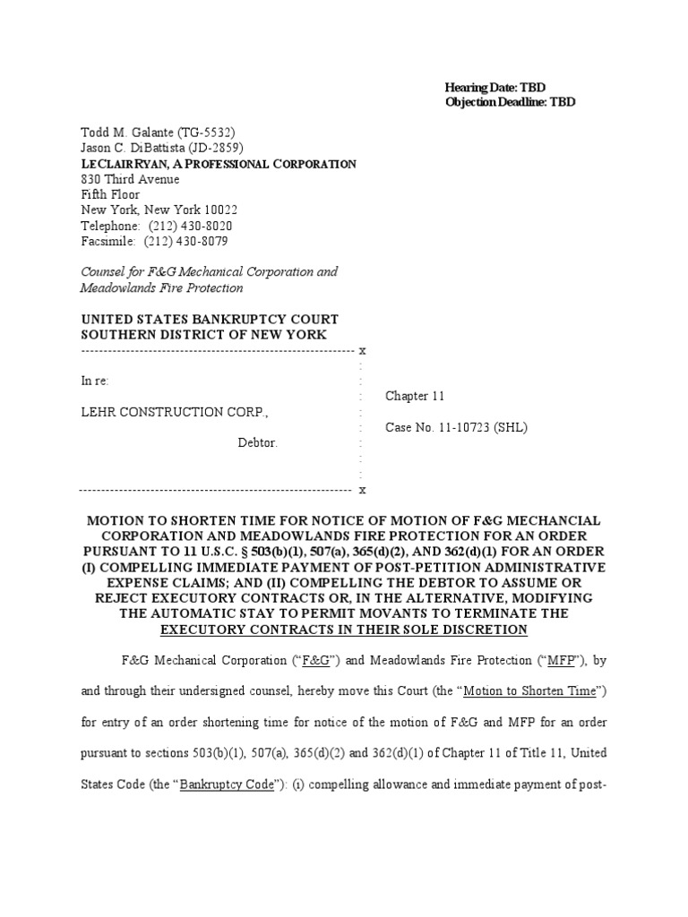 Counsel For F&G Mechanical Corporation and Meadowlands Fire Protection
