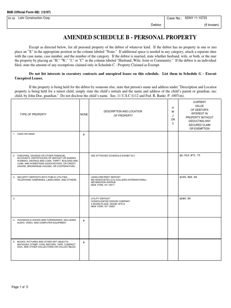 Amended Schedule B Personal Property PDF Savings And Loan