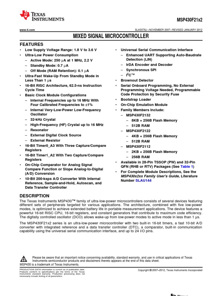 MSP 430 F 2132 | PDF | Analog To Digital Converter | Booting