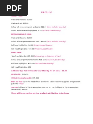 Price List