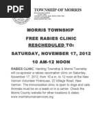 Morris Township Free Rabies Clinic Rescheduled To: Saturday, November 17, 2012 10 AM-12 NOON