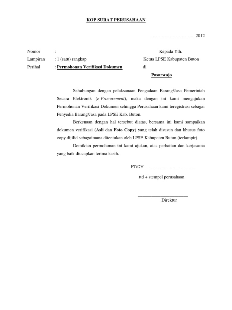 Format Surat Permohonan Verifikasi