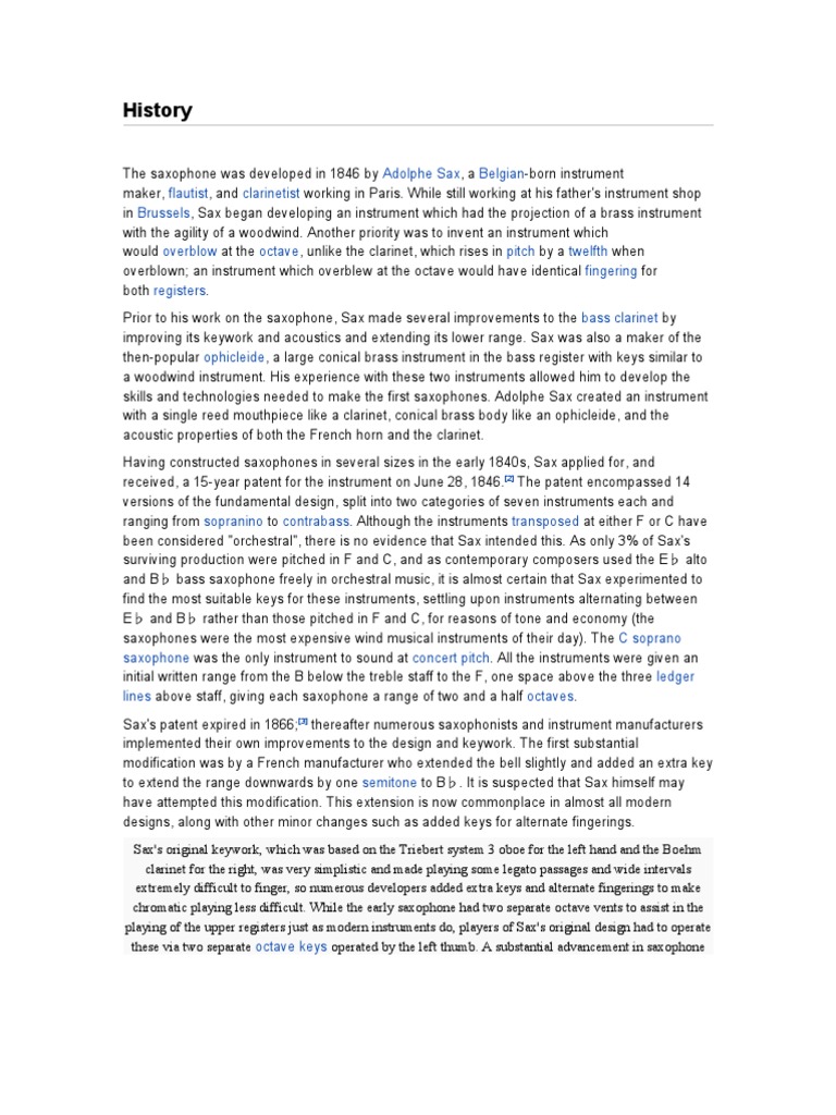 Sax History PDF Saxophone Tenor Saxophone