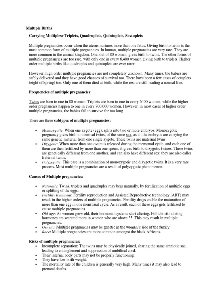 Multiple Births Carrying Multiples:-Triplets, Quadruplets, Quintuplets ...