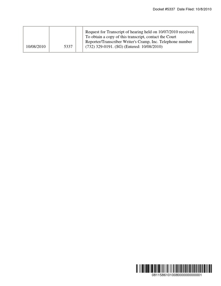 Docket #5337 Date Filed: 10/8/2010 | PDF | Judiciaries | Courts