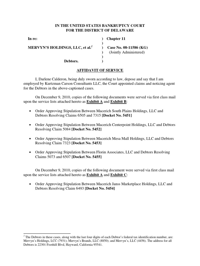 Mervyn's Bankruptcy Service Affidavit | PDF