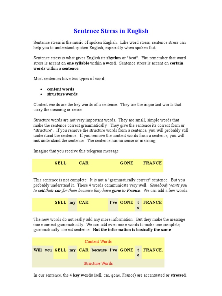 Sentence Stress in English | PDF | Stress (Linguistics