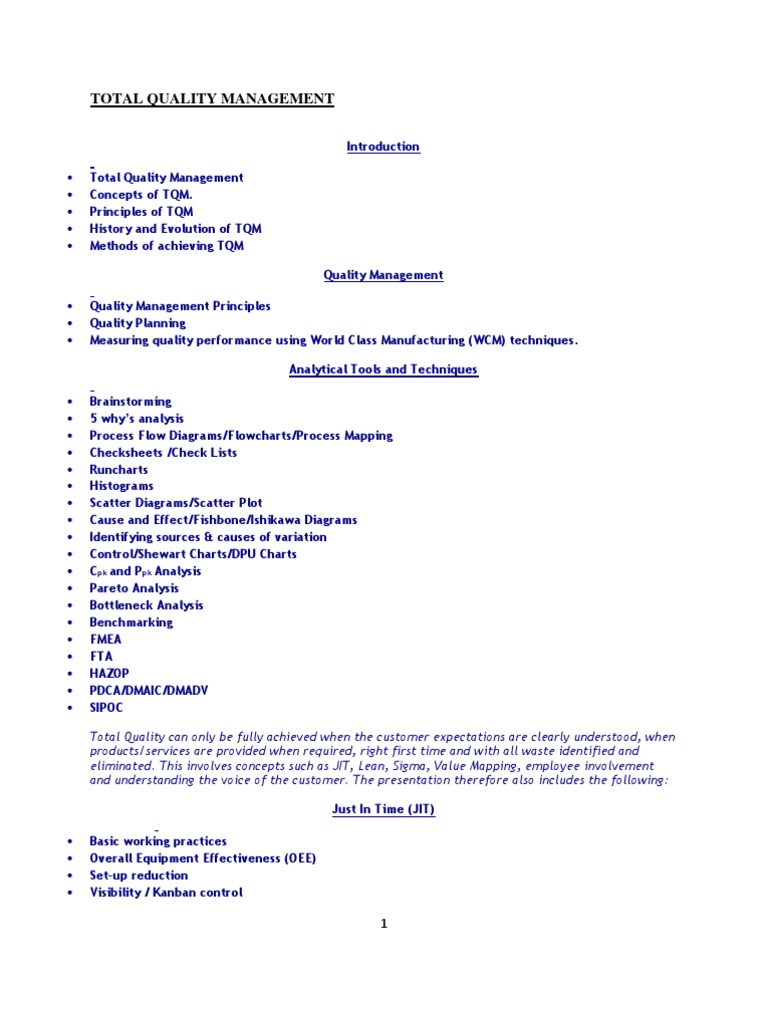 Total Quality Management Tools Overview | PDF | Quality Management ...