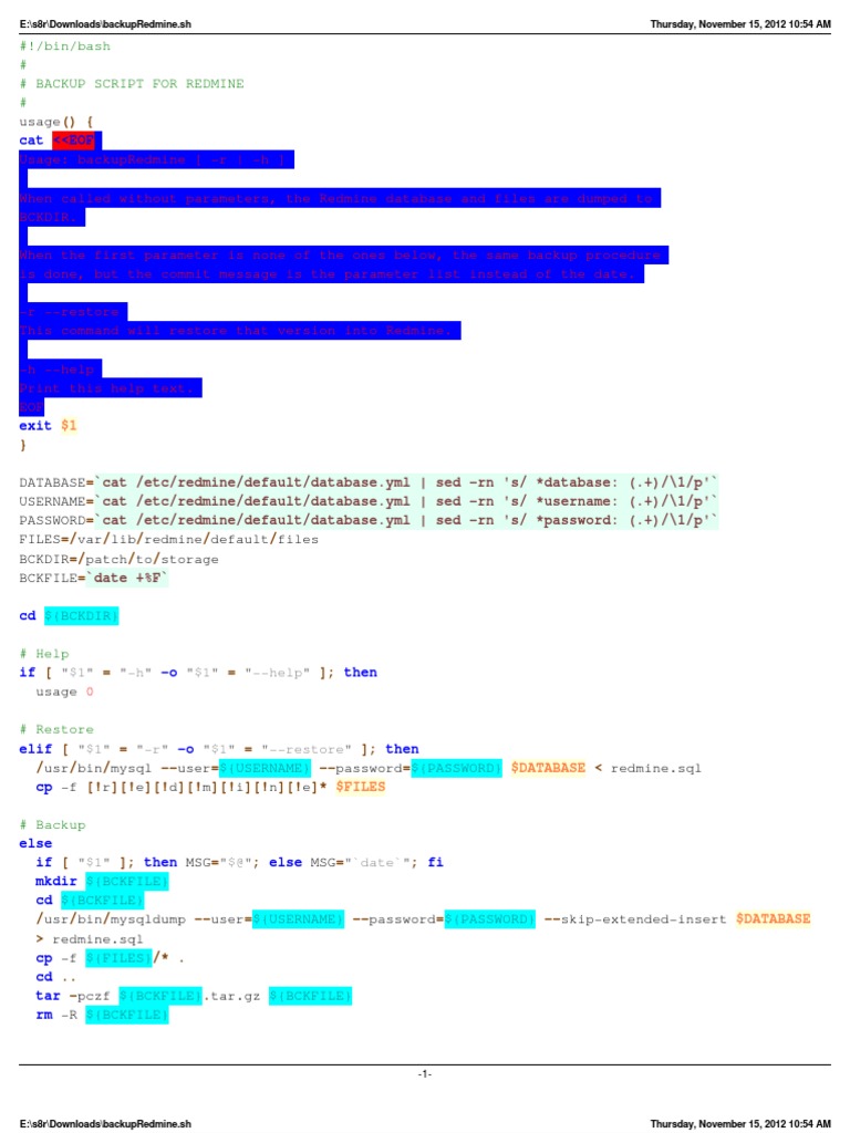 Redmine Backup and Restore Script | PDF | Computers